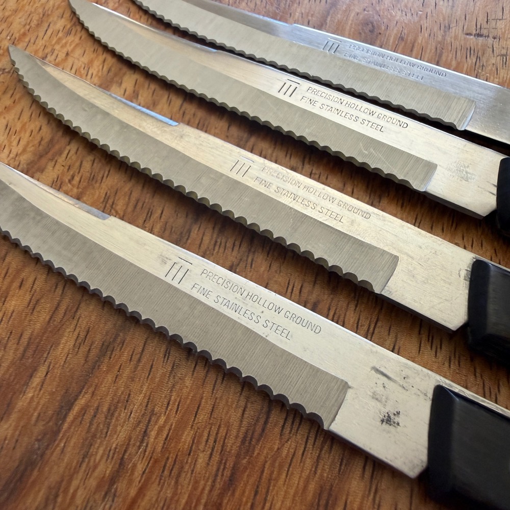 Set 4 Vintage Precision Hollow Ground Stainless Steel Steak Knives Japan Black - Picture 7 of 11
